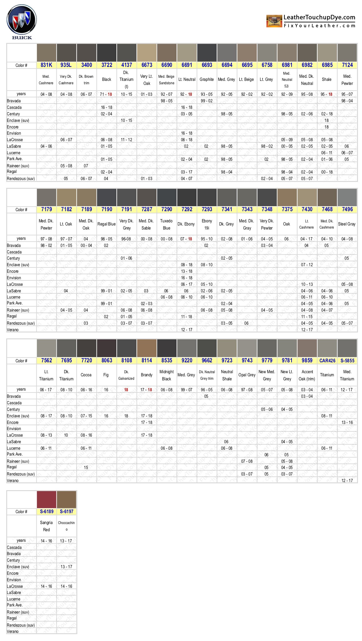 Jeep Interior Color Chart